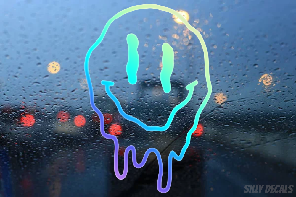 Drippy Smiley Face; Dope Vinyl Decals Suitable For Cars, Windows, Walls, and More!