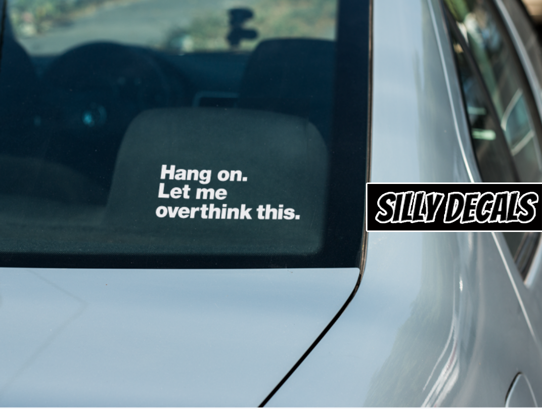 Hang On, Let Me Overthink This; Funny Vinyl Decals Suitable For Cars, Windows, Walls, and More!