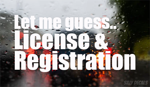 Let Me Guess.. License & Registration; Funny Vinyl Decals Suitable For Cars, Windows, Walls, and More!