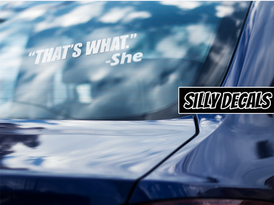 That's What She Said; Funny Adult Vinyl Decals Suitable For Cars, Windows, Walls, and More!