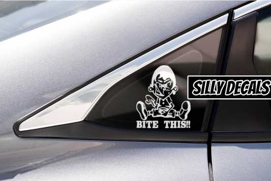 Bite This; Funny Adult Vinyl Decals Suitable For Cars, Windows, Walls, and More!