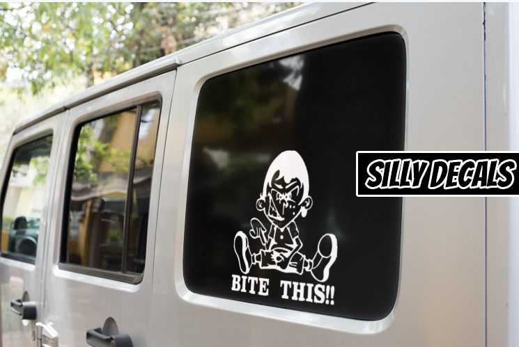 Bite This; Funny Adult Vinyl Decals Suitable For Cars, Windows, Walls, and More!