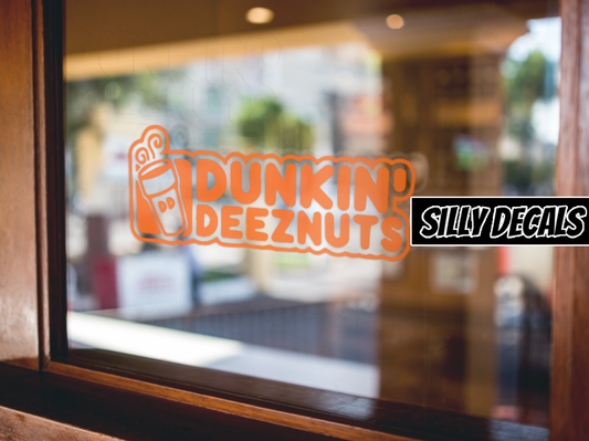 Dunkin Deez Nuts; Funny Adult Vinyl Decals Suitable For Cars, Windows, Walls, and More!