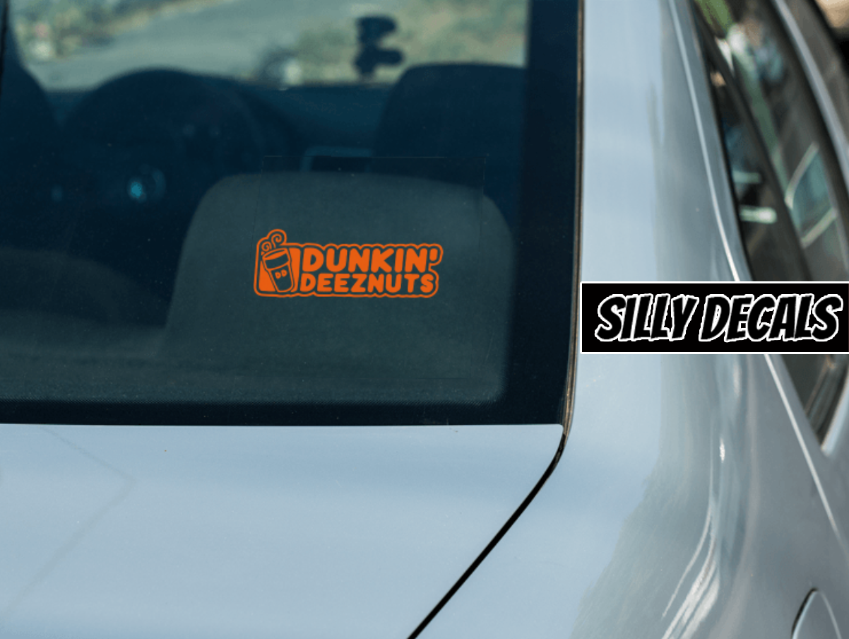 Dunkin Deez Nuts; Funny Adult Vinyl Decals Suitable For Cars, Windows, Walls, and More!