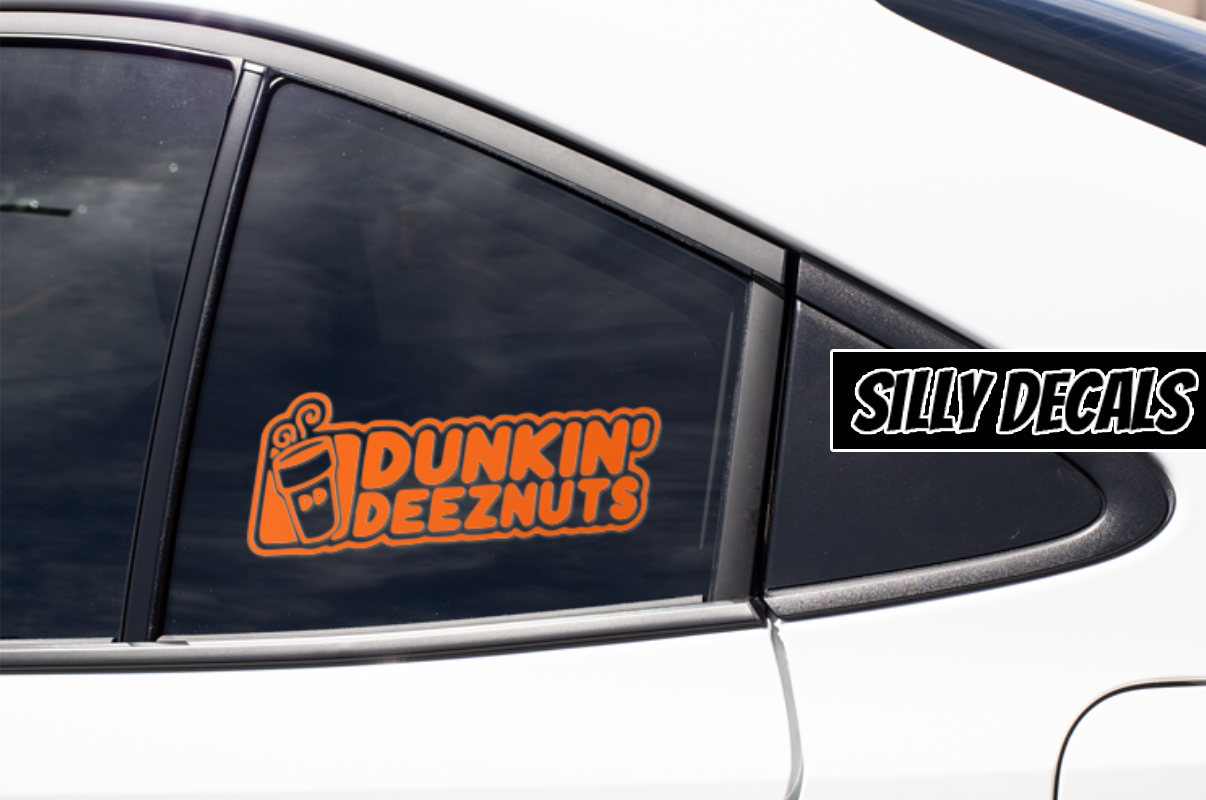 Dunkin Deez Nuts; Funny Adult Vinyl Decals Suitable For Cars, Windows, Walls, and More!