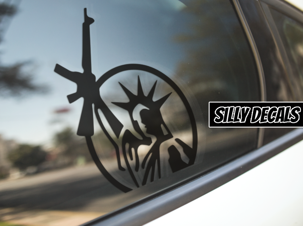 Lady Rifle; Funny Adult Vinyl Decals Suitable For Cars, Windows, Walls, and More!