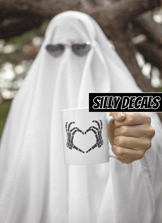 Skeleton Finger Heart; Cute Spooky Halloween Vinyl Decals Suitable For Cars, Windows, Walls, and More!