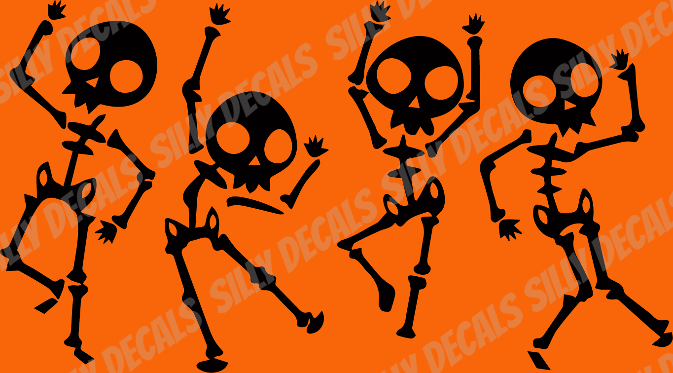 Skeletons Dancing; Cute Spooky Halloween Vinyl Decals Suitable For Cars, Windows, Walls, and More!