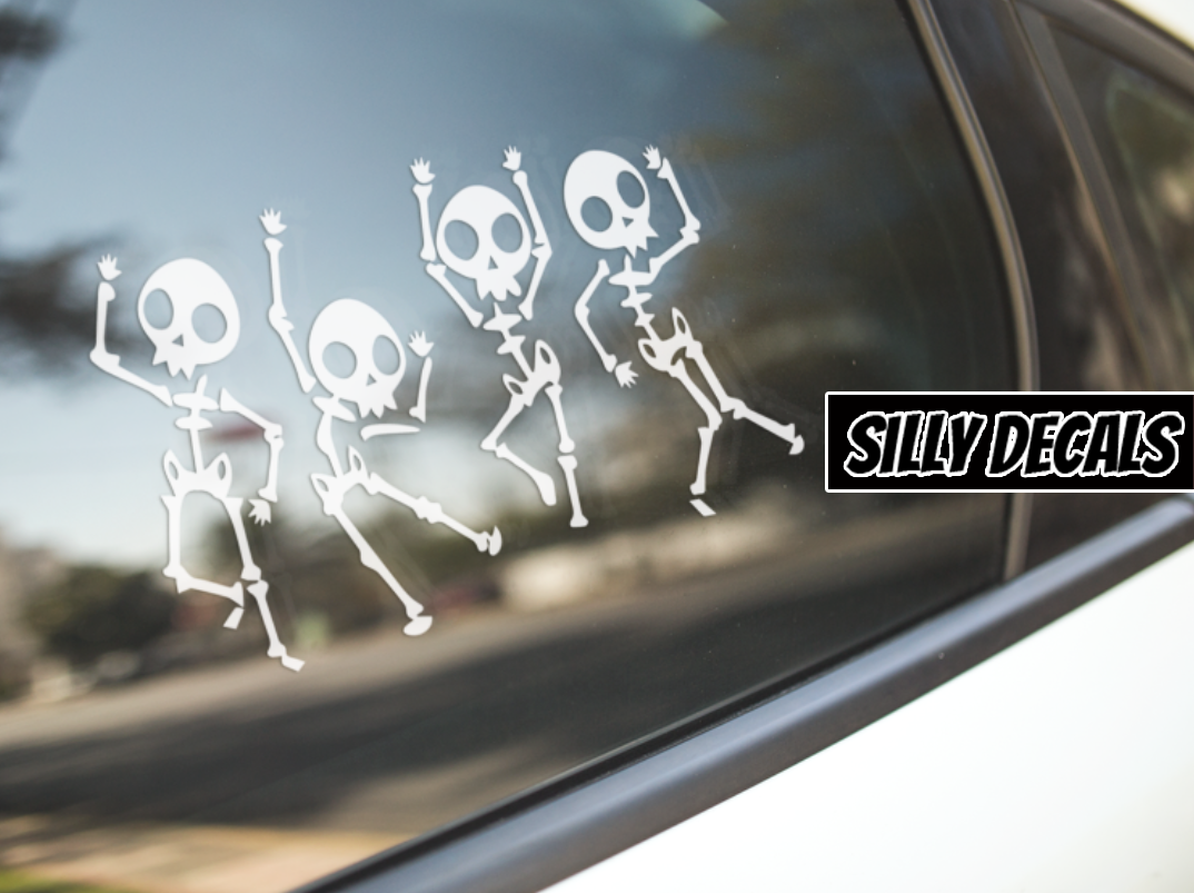 Skeletons Dancing; Cute Spooky Halloween Vinyl Decals Suitable For Cars, Windows, Walls, and More!