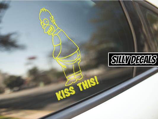 Homer Simpson Inspired Kiss This; Funny Character Vinyl Decals Suitable For Cars, Windows, Walls, and More!