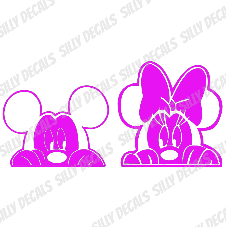 Peeking Mickey & Minnie Mouse; Character Vinyl Decals Suitable For Cars, Windows, Walls, and More!