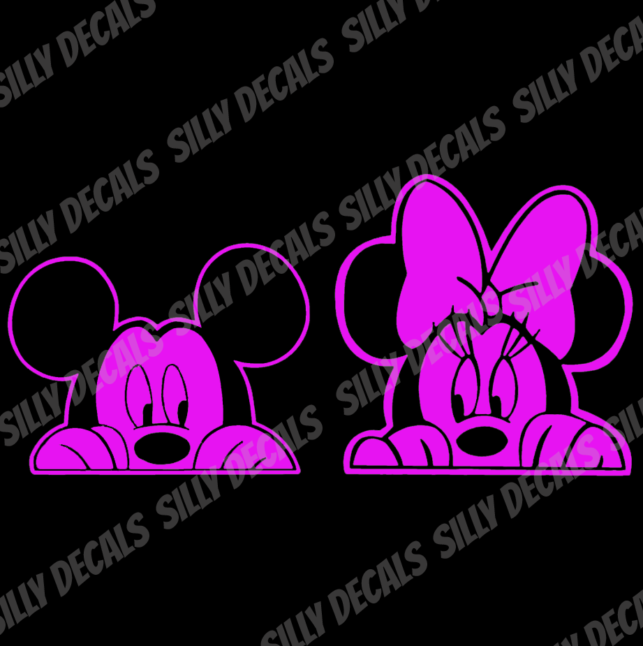 Peeking Mickey & Minnie Mouse; Character Vinyl Decals Suitable For Cars, Windows, Walls, and More!