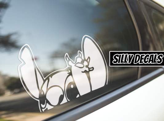 Peeking Stitch Waving; Cartoon Character Vinyl Decals Suitable For Cars, Windows, Walls, and More!