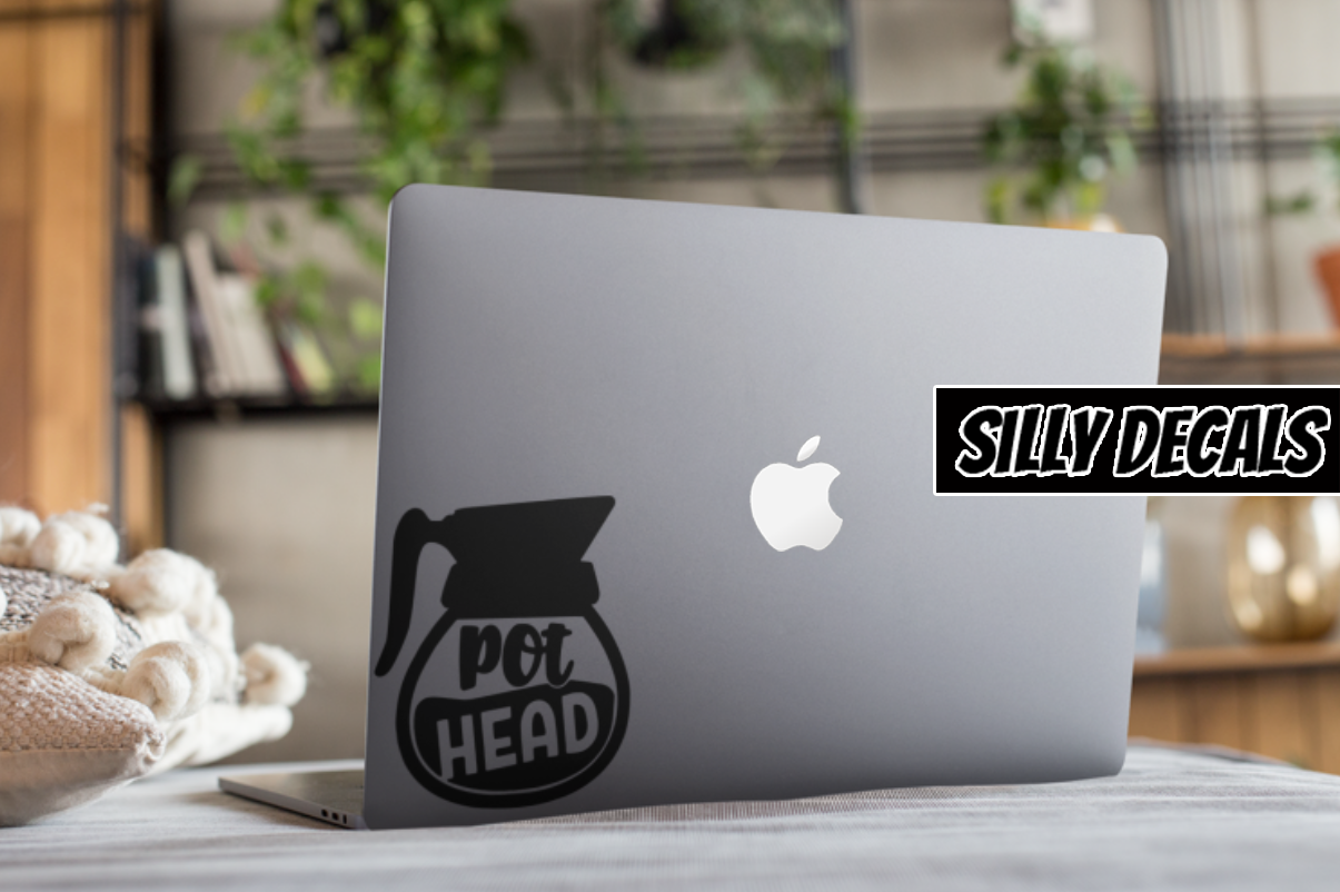 Pothead; Funny Pun Vinyl Decals Suitable For Cars, Windows, Walls, and More!