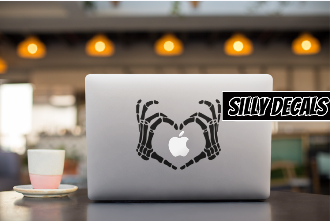 Skeleton Finger Heart; Cute Spooky Halloween Vinyl Decals Suitable For Cars, Windows, Walls, and More!