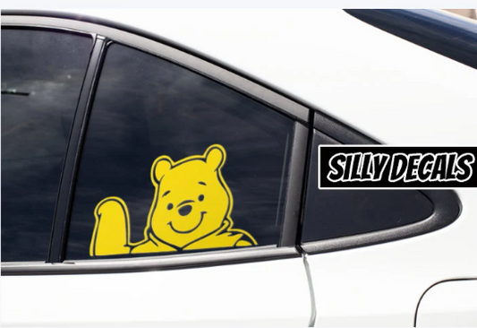 Peeking Bear; Cartoon Character Vinyl Decals Suitable For Cars, Windows, Walls, and More!